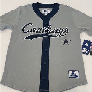 Starter Dallas Cowboys Gray Short Sleeve Button Up Jersey Men's Size Small NWT